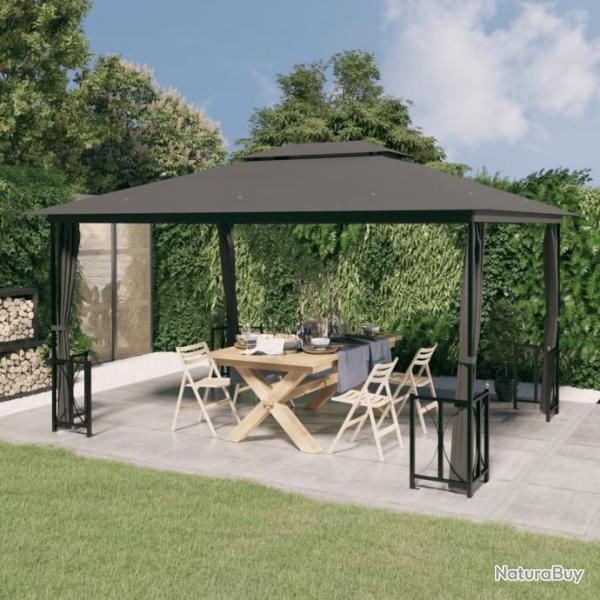 Tonnelle avec parois et toit double 3x4 m Anthracite alsavelo