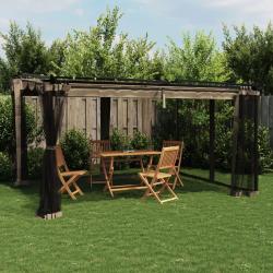 Tonnelle avec parois en filet taupe 4x3 m acier alsavelo