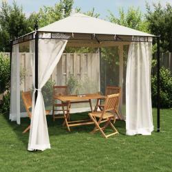 Tonnelle avec parois en filet crème 2,93x2,93 m acier alsavelo
