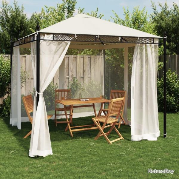 Tonnelle avec parois en filet crme 2,93x2,93 m acier alsavelo