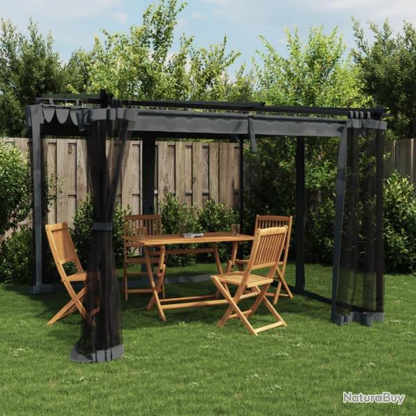 Tonnelle avec parois en filet anthracite 3x3 m acier alsavelo