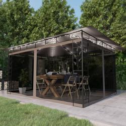 Tonnelle avec moustiquaire et lumières LED 4x3x2,73 m Taupe alsavelo