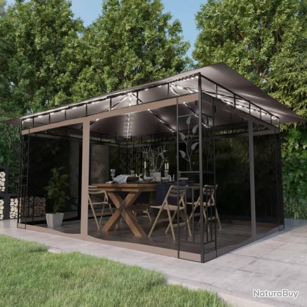 Tonnelle avec moustiquaire et lumires LED 4x3x2,73 m Taupe alsavelo
