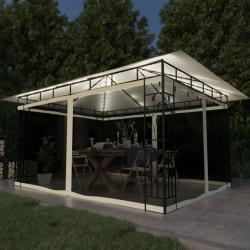 Tonnelle avec moustiquaire et lumières LED 4x3x2,73 m Crème alsavelo