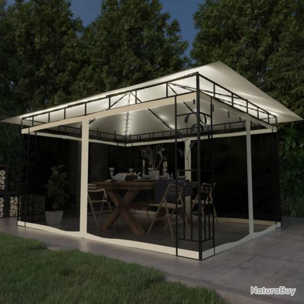 Tonnelle avec moustiquaire et lumires LED 4x3x2,73 m Crme alsavelo