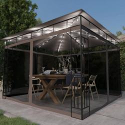 Tonnelle avec moustiquaire et lumières Led 3x3x2,73 m Taupe alsavelo