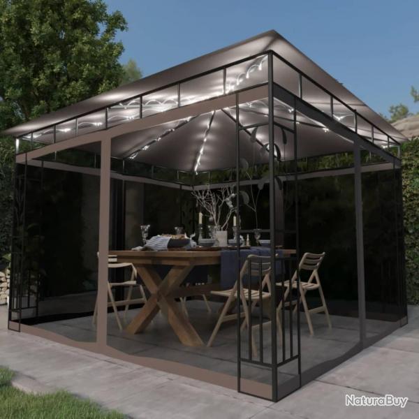 Tonnelle avec moustiquaire et lumires Led 3x3x2,73 m Taupe alsavelo