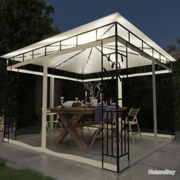 Tonnelle avec moustiquaire et lumires LED 3x3x2,73 m Crme alsavelo
