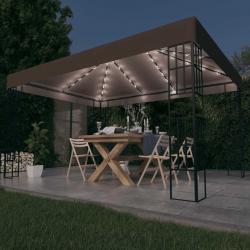 Tonnelle avec guirlande lumineuse à LED 4x3 m Taupe alsavelo