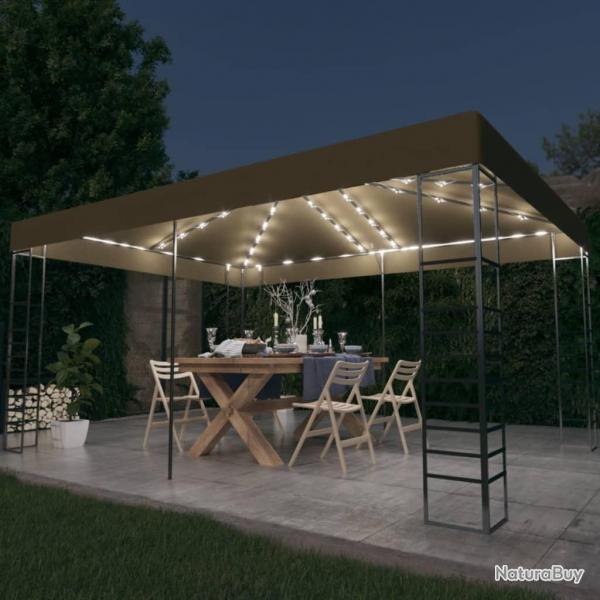 Tonnelle avec guirlande lumineuse  LED 3x4 m Taupe alsavelo