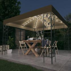 Tonnelle avec guirlande lumineuse à LED 3x3 m Taupe alsavelo