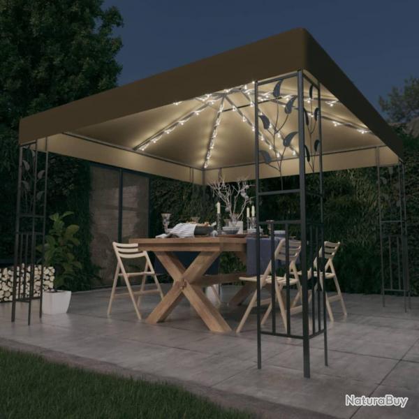 Tonnelle avec guirlande lumineuse  LED 3x3 m Taupe alsavelo