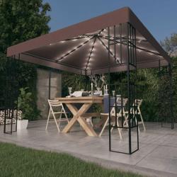 Tonnelle avec guirlande lumineuse à LED 3x3 m Taupe alsavelo