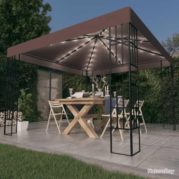 Tonnelle avec guirlande lumineuse  LED 3x3 m Taupe alsavelo