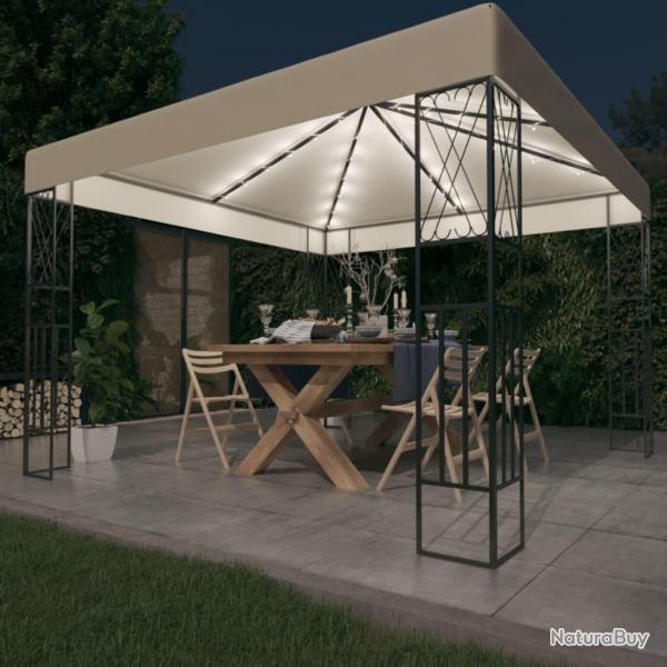 Tonnelle avec guirlande lumineuse  LED 3x3 m Crme Tissu alsavelo