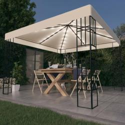 Tonnelle avec guirlande lumineuse à LED 3x3 m Crème alsavelo