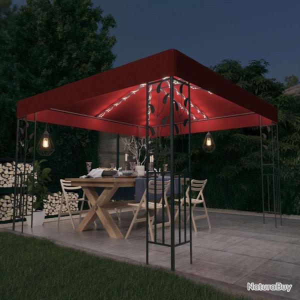 Tonnelle avec guirlande lumineuse  LED 3x3 m Bordeaux alsavelo