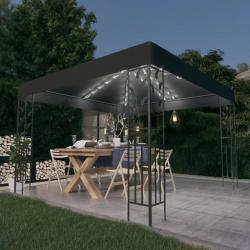 Tonnelle avec guirlande lumineuse à LED 3x3 m Anthracite alsavelo