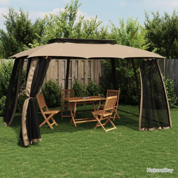 Tonnelle avec double toit et parois en filet taupe acier alsavelo