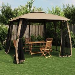 Tonnelle avec double toit et parois en filet taupe acier alsavelo