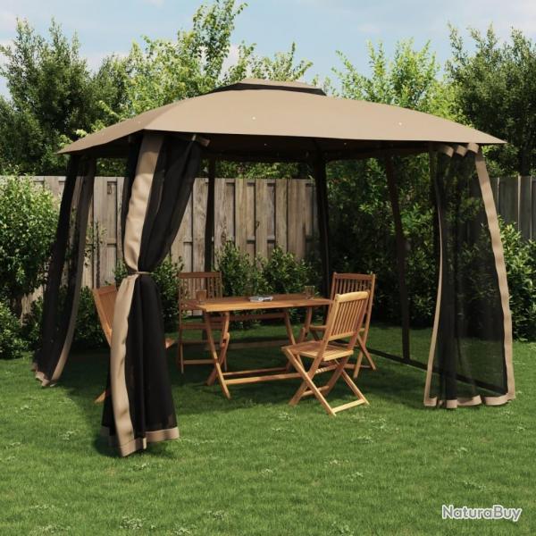 Tonnelle avec double toit et parois en filet taupe acier alsavelo