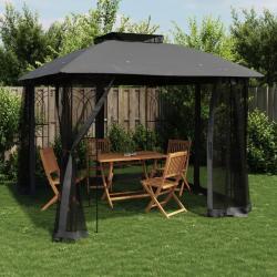 Tonnelle avec double toit et parois en filet anthracite acier alsavelo
