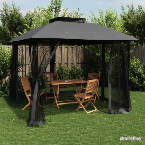 Tonnelle avec double toit et parois en filet anthracite acier alsavelo