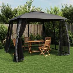Tonnelle avec double toit et parois en filet anthracite acier alsavelo