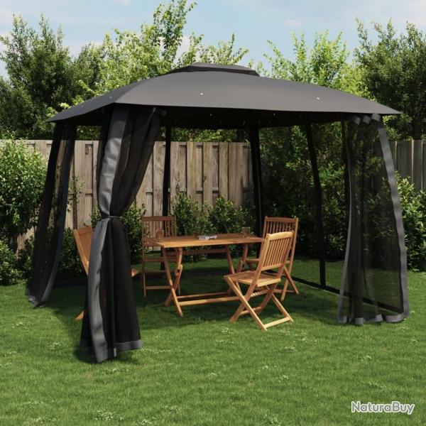 Tonnelle avec double toit et parois en filet anthracite acier alsavelo
