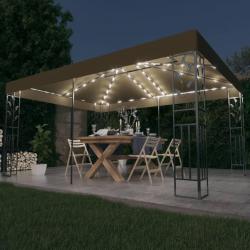 Tonnelle avec double toit et lumières LED 3x4 m Taupe alsavelo