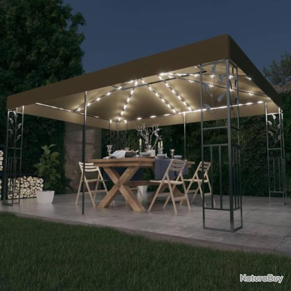 Tonnelle avec double toit et lumires LED 3x4 m Taupe alsavelo