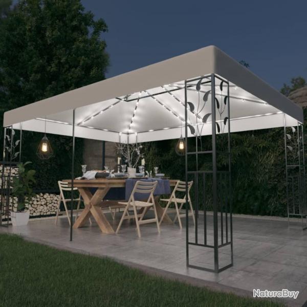 Tonnelle avec double toit et lumires LED 3x4 m Blanc alsavelo