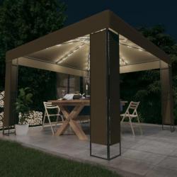 Tonnelle avec double toit et lumières LED 3x3x2,7 m Taupe alsavelo