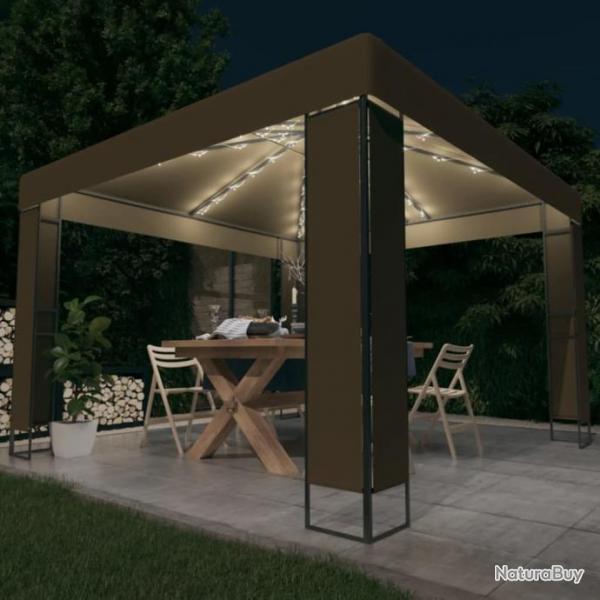 Tonnelle avec double toit et lumires LED 3x3x2,7 m Taupe alsavelo