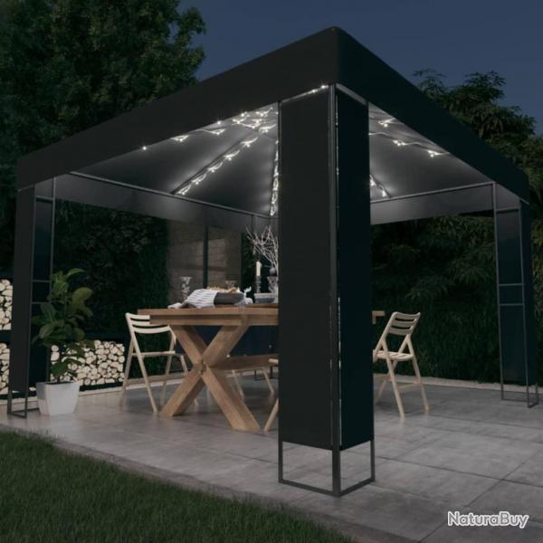 Tonnelle avec double toit et lumires LED 3x3 m Anthracite alsavelo