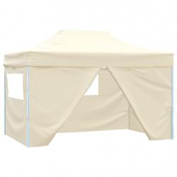 Tente de réception pliable avec 4 parois 3x4 m Acier Crème alsavelo