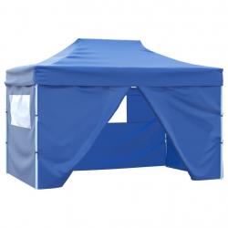 Tente de réception pliable avec 4 parois 3x4 m Acier Bleu alsavelo