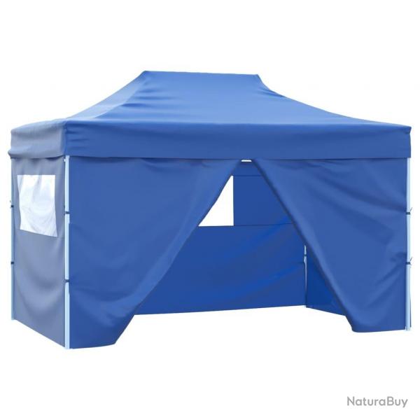 Tente de rception pliable avec 4 parois 3x4 m Acier Bleu alsavelo