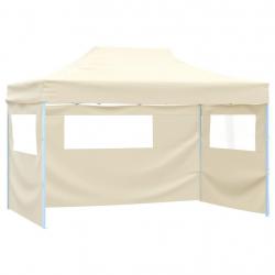 Tente de réception pliable avec 3 parois 3x4 m Acier Crème alsavelo