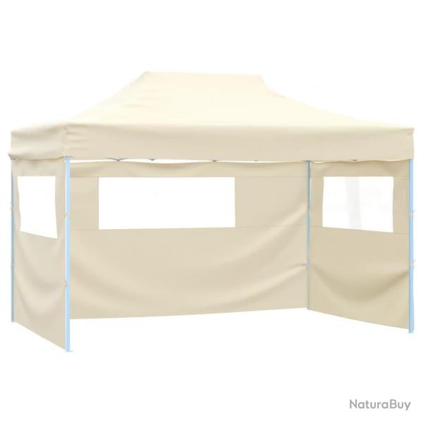 Tente de rception pliable avec 3 parois 3x4 m Acier Crme alsavelo