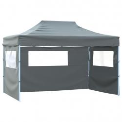 Tente de réception pliable avec 3 parois 3x4 m Acier Anthracite alsavelo