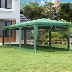 Tente de fête avec 8 parois latérales en maille Vert 3x9 m PEHD alsavelo