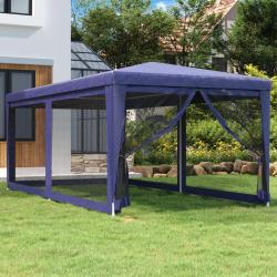 Tente de fête avec 6 parois latérales en maille Bleu 3x6 m PEHD alsavelo