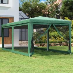 Tente de fête avec 4 parois latérales en maille Vert 3x6 m PEHD alsavelo