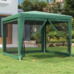 Tente de fête avec 4 parois latérales en maille Vert 3x3 m PEHD alsavelo
