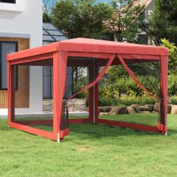 Tente de fête avec 4 parois latérales en maille Rouge 3x4m PEHD alsavelo
