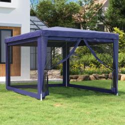 Tente de fête avec 4 parois latérales en maille Bleu 3x4 m PEHD alsavelo
