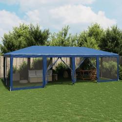 Tente de fête avec 12 parois latérales en maille bleu 8x4m PEHD alsavelo