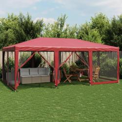 Tente de fête avec 10 parois latérales maille rouge 6x4 m PEHD alsavelo