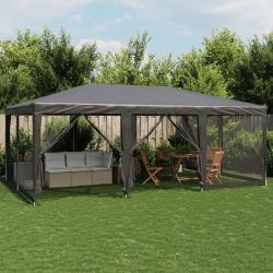 Tente de fête avec 10 parois latérales maille anthracite 6x4 m alsavelo